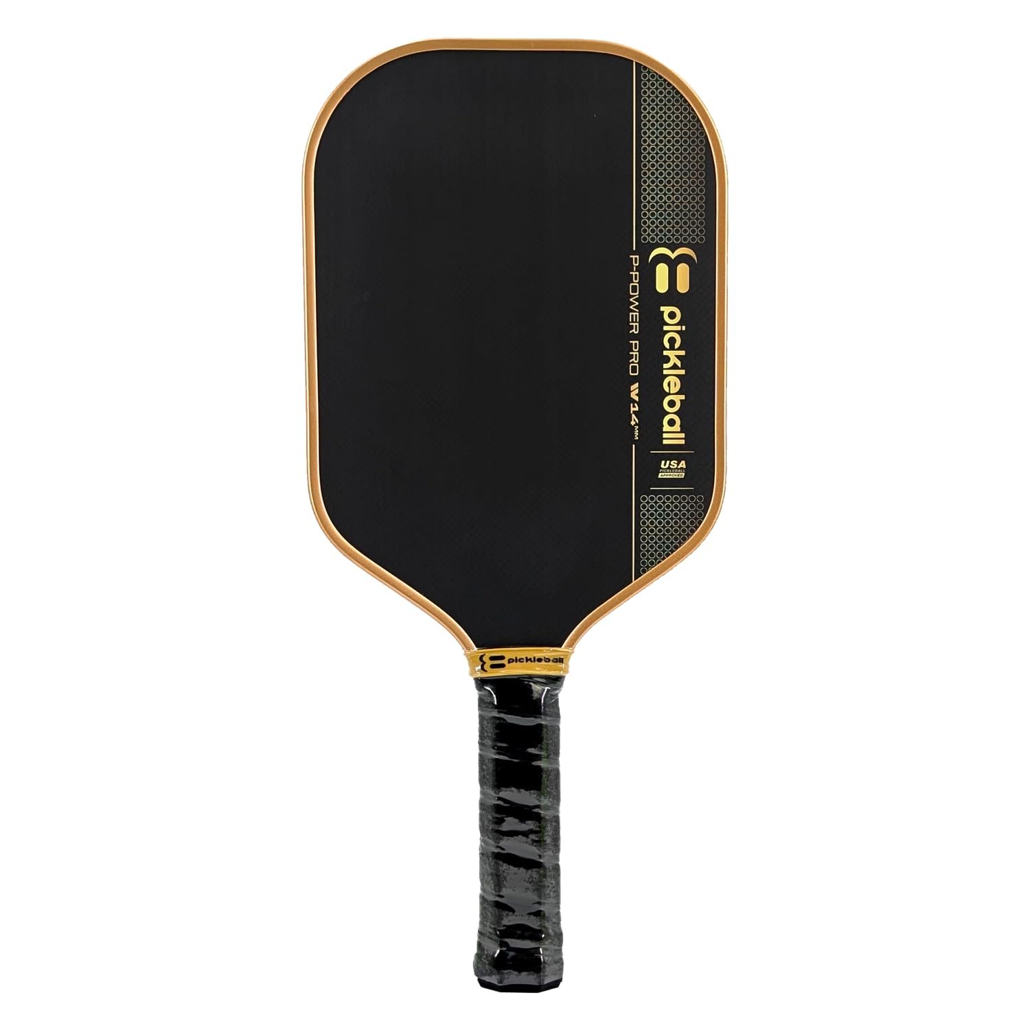 P-Power Pro IV Gold Raw Carbon Fiber Pickleball Paddle - Elongated Shape | T700 Raw Carbon Fiber | Power, Pop & Control Core | Textured Spin Surface | Luxe Gold Edge Guard | Cushion Grip