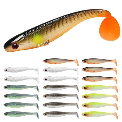 TRUSCEND Shadtale Easy Catch Soft Fishing Lures, Unique Vibration and Action for Various Rigs, Paddle Tail Swimbaits Trailer for Bass, Trout, Crappie, Walleye, Redfish, Saltwater & Freshwater Fishing